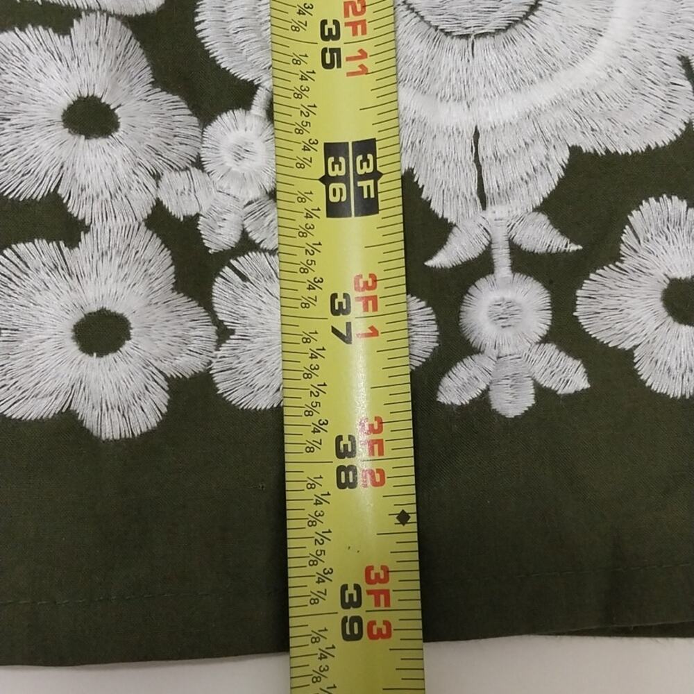 Olive Green Embroidered Mini Dress with White Floral Detail - Picture 10 of 11